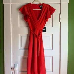 NWT DKNY Vibrant Red Midi Dress